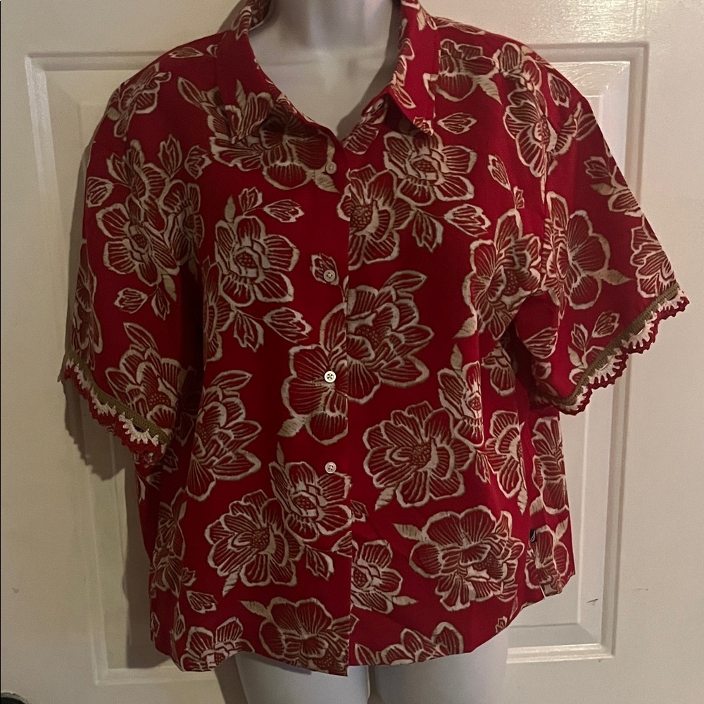Nautica Red Floral Button Down Shirt